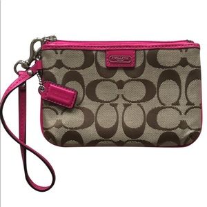 Authentic COACH Brown Signature Canvas Wristlet!!